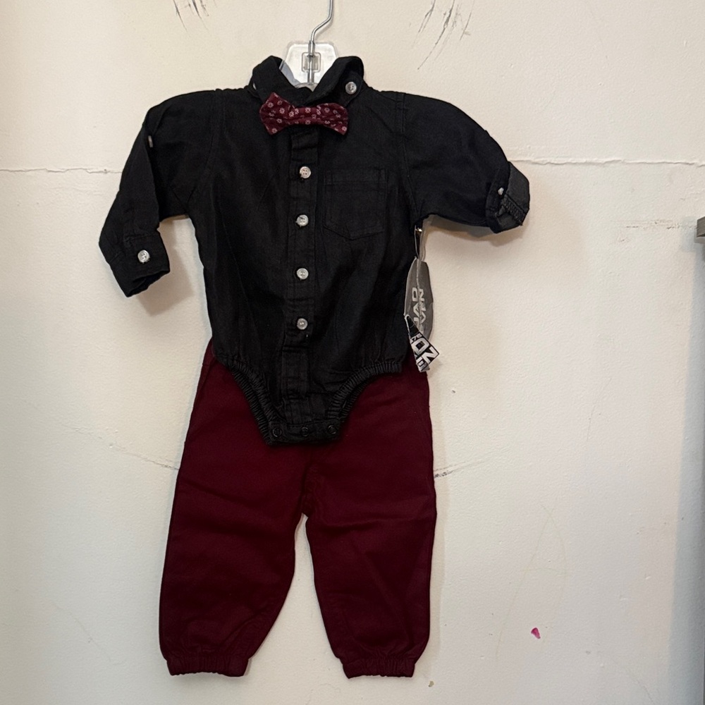 Stylish Kids Matching Set - Black and Burgundy